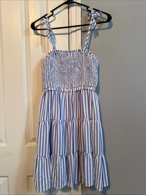 Blue and White Striped Tie-Shoulder Sundress